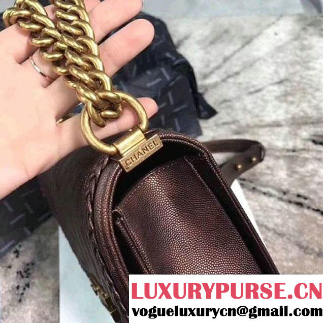 Chanel Chevron Patinated Calfskin Boy Braided Old Medium Flap Bag A67086 Brown 2018 (KS-7121608 )