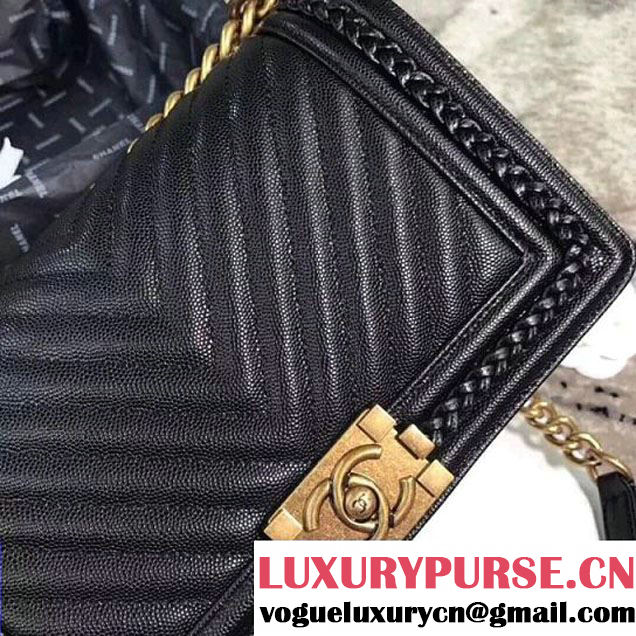 Chanel Chevron Patinated Calfskin Boy Braided Old Medium Flap Bag A67086 Black 2018 (KS-7121607 )
