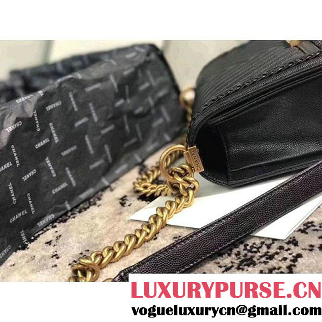 Chanel Chevron Patinated Calfskin Boy Braided Old Medium Flap Bag A67086 Black 2018 (KS-7121607 )