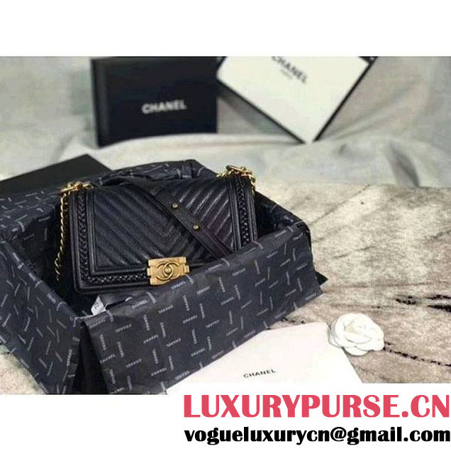 Chanel Chevron Patinated Calfskin Boy Braided Old Medium Flap Bag A67086 Black 2018 (KS-7121607 )