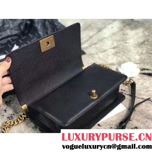 Chanel Chevron Patinated Calfskin Boy Braided Old Medium Flap Bag A67086 Black 2018 (KS-7121607 )