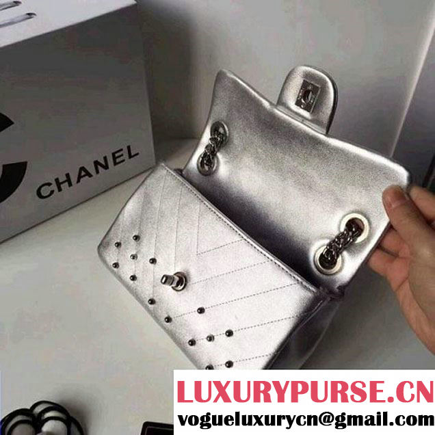 Chanel Lambskin Stud Wars Mini Flap Bag A91954 Silver 2017 (KS-7121612 )