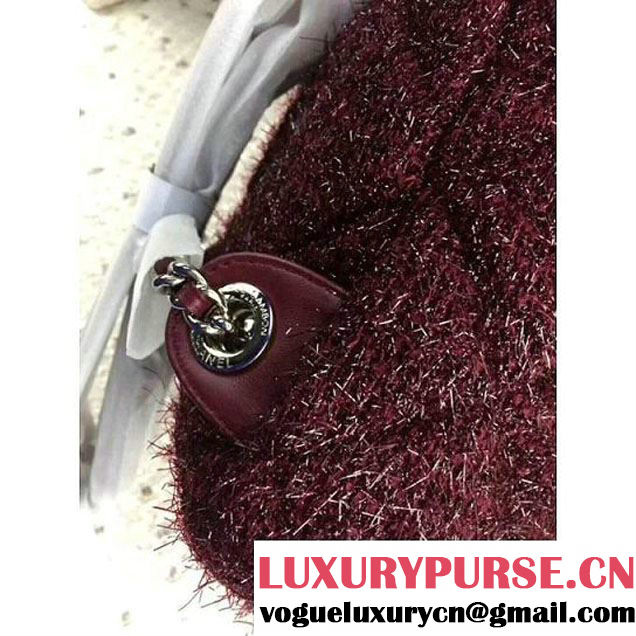 Chanel Knit Pluto Glitter Mini Backpack Bag Silver Burgundy 2017 (2A043-7122121 )