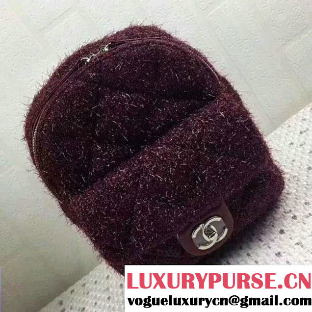 Chanel Knit Pluto Glitter Mini Backpack Bag Silver Burgundy 2017 (2A043-7122121 )