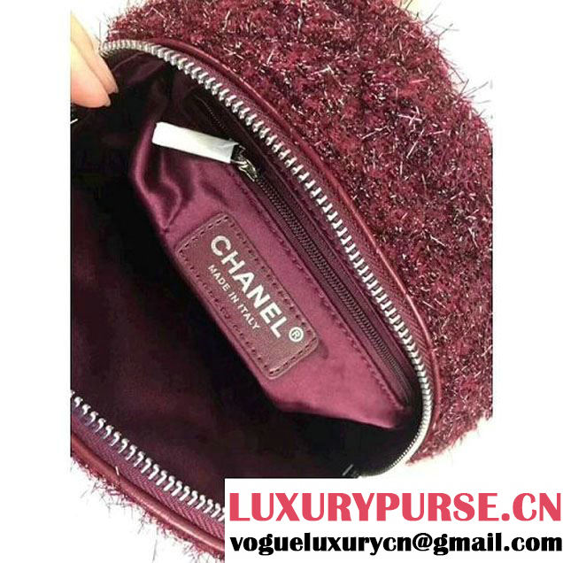 Chanel Knit Pluto Glitter Mini Backpack Bag Silver Burgundy 2017 (2A043-7122121 )