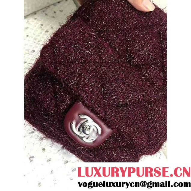 Chanel Knit Pluto Glitter Mini Backpack Bag Silver Burgundy 2017 (2A043-7122121 )