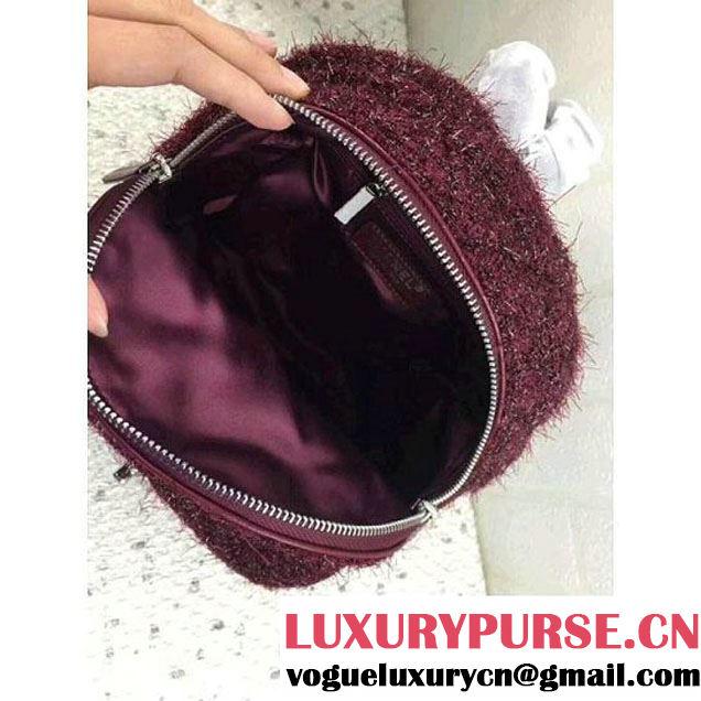 Chanel Knit Pluto Glitter Mini Backpack Bag Silver Burgundy 2017 (2A043-7122121 )