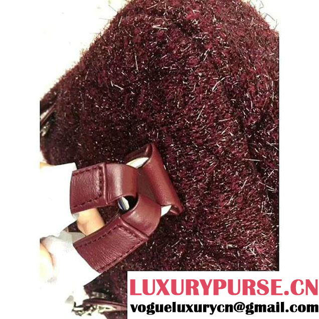Chanel Knit Pluto Glitter Mini Backpack Bag Silver Burgundy 2017 (2A043-7122121 )