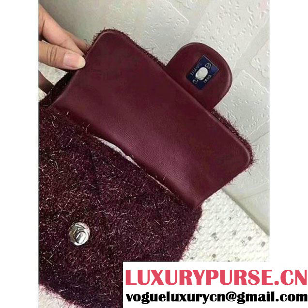Chanel Knit Pluto Glitter Mini Backpack Bag Silver Burgundy 2017 (2A043-7122121 )