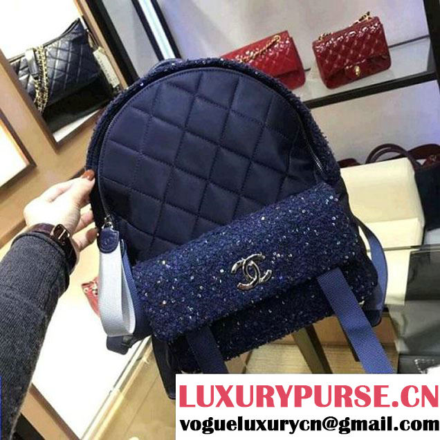 Chanel Glitter Tweed and Nylon Astronaut Essentials Small Backpack Blue F/W 2017 (AV-7122104 )