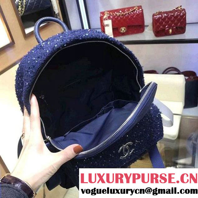 Chanel Glitter Tweed and Nylon Astronaut Essentials Small Backpack Blue F/W 2017 (AV-7122104 )