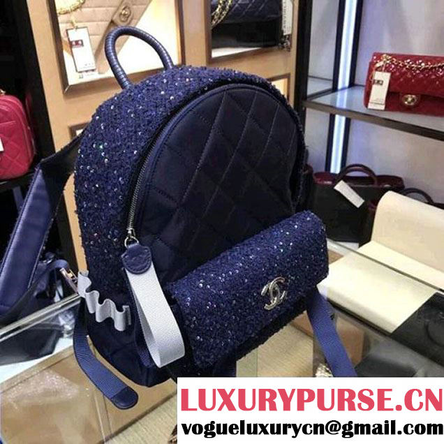 Chanel Glitter Tweed and Nylon Astronaut Essentials Small Backpack Blue F/W 2017 (AV-7122104 )