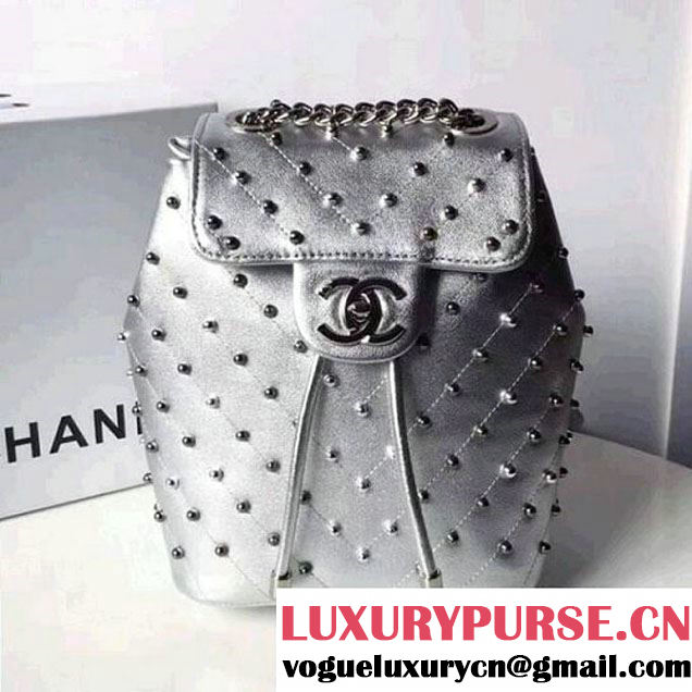 Chanel Lambskin Stud Wars Backpack Bag A91959 Silver 2017 (KS-7121618 )