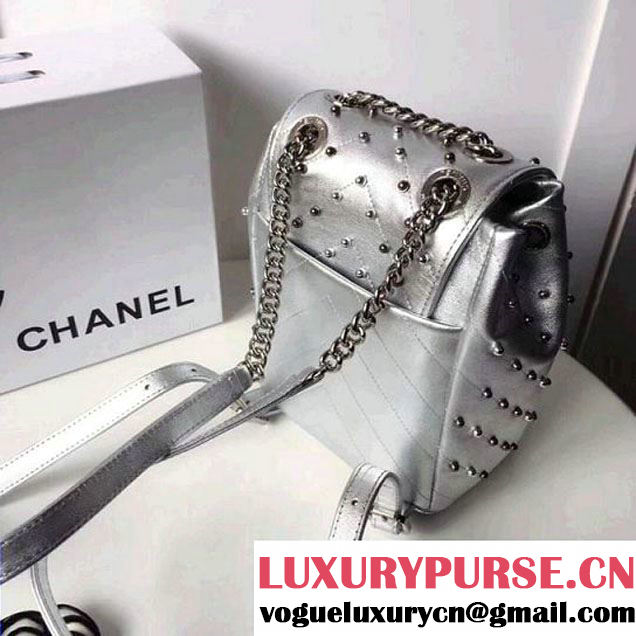 Chanel Lambskin Stud Wars Backpack Bag A91959 Silver 2017 (KS-7121618 )