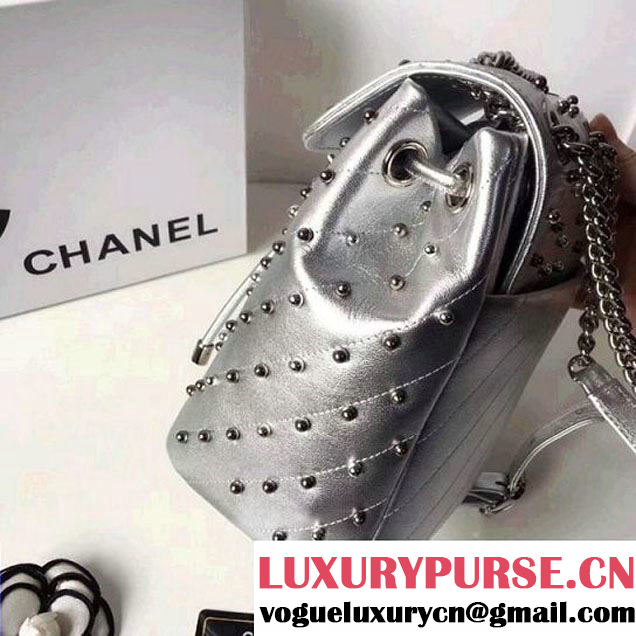 Chanel Lambskin Stud Wars Backpack Bag A91959 Silver 2017 (KS-7121618 )
