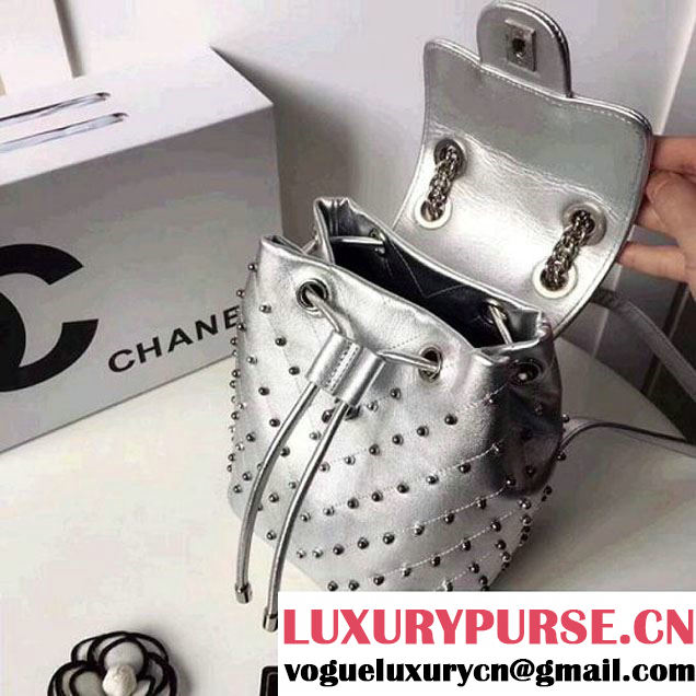 Chanel Lambskin Stud Wars Backpack Bag A91959 Silver 2017 (KS-7121618 )