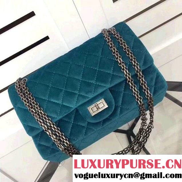 Chanel Velvet 2.55 Flap Bag Size 225 Turquoise 2017  (2A043-7122109 )