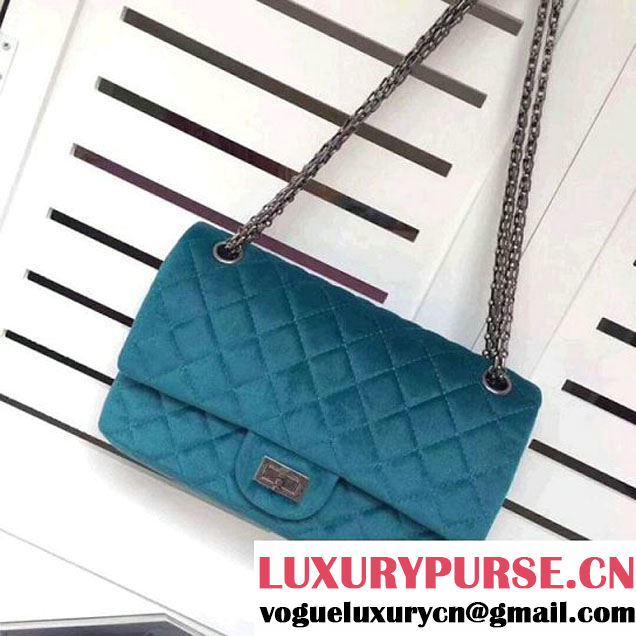 Chanel Velvet 2.55 Flap Bag Size 225 Turquoise 2017  (2A043-7122109 )