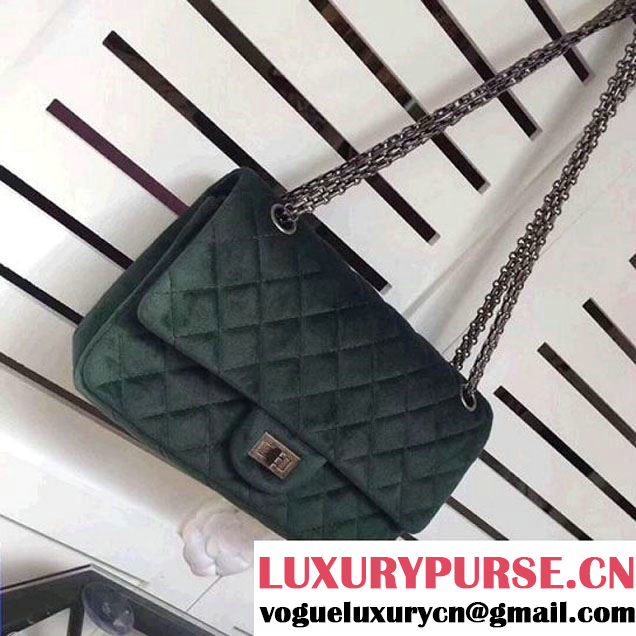 Chanel Velvet 2.55 Flap Bag Size 225 Green 2017(SH) (2A043-7122108 )