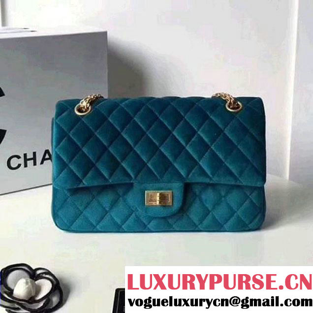 Chanel Velvet 2.55 Flap Bag Size 225 Turquoise 2017 (GH) (2A043-7122105 )