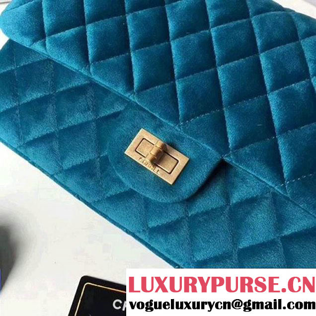 Chanel Velvet 2.55 Flap Bag Size 225 Turquoise 2017 (GH) (2A043-7122105 )