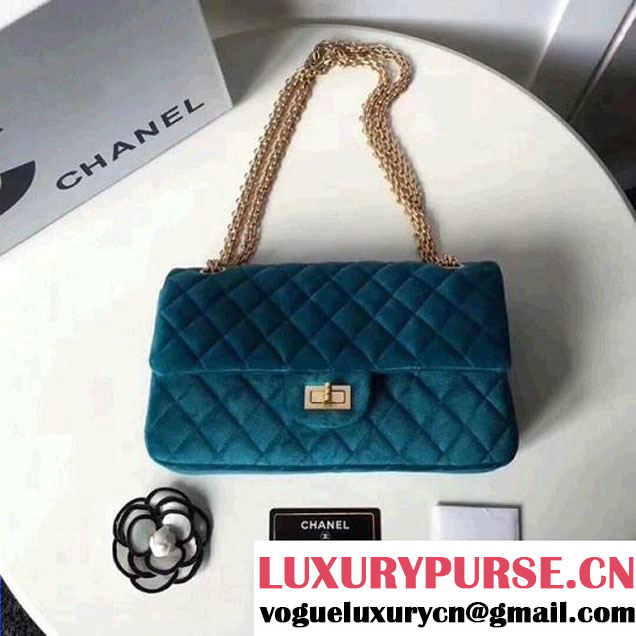 Chanel Velvet 2.55 Flap Bag Size 225 Turquoise 2017 (GH) (2A043-7122105 )