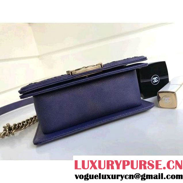 Chanel  Chevron Grained Calfskin Boy Braided Small Flap Bag A67085 Navy Blue 2018 (1A111-8010228 )
