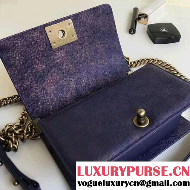 Chanel  Chevron Grained Calfskin Boy Braided Small Flap Bag A67085 Navy Blue 2018 (1A111-8010228 )