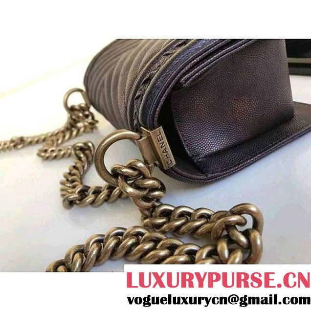 Chanel  Chevron Grained Calfskin Boy Braided Small Flap Bag A67085 Brown 2018 (1A111-8010227 )
