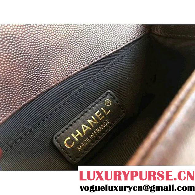 Chanel  Chevron Grained Calfskin Boy Braided Small Flap Bag A67085 Brown 2018 (1A111-8010227 )