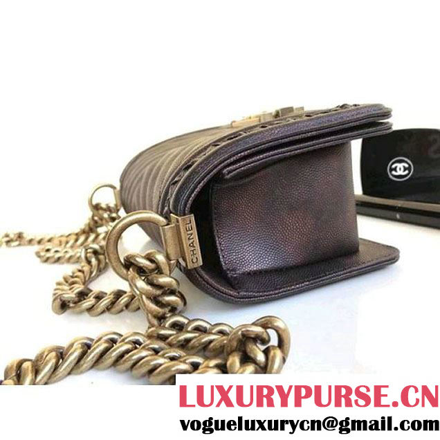 Chanel  Chevron Grained Calfskin Boy Braided Small Flap Bag A67085 Brown 2018 (1A111-8010227 )