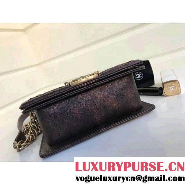Chanel  Chevron Grained Calfskin Boy Braided Small Flap Bag A67085 Brown 2018 (1A111-8010227 )
