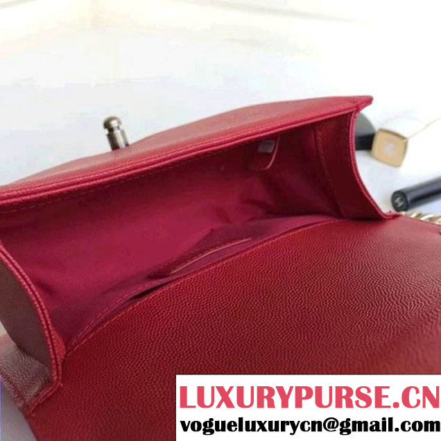 Chanel  Chevron Grained Calfskin Boy Braided Small Flap Bag A67085 Red 2018 (1A111-8010225 )