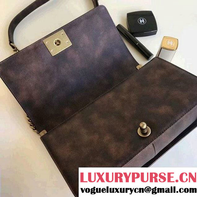 Chanel Chevron Patinated Calfskin Boy Braided Old Medium Flap Bag A67086 Dark Brown 2018 (1A111-8010223 )