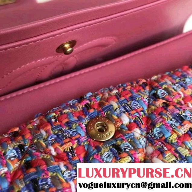 Chanel Tweed & Leather Chain Classic Flap Bag Multicolor Pink 2018 (1A111-8010222 )