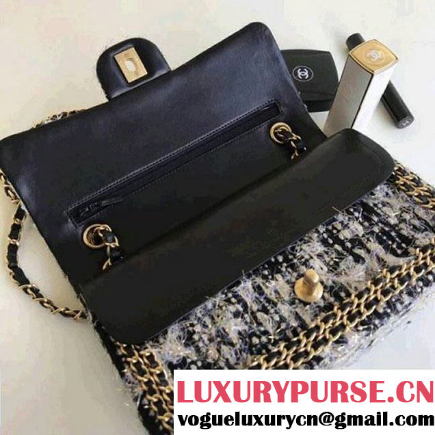 Chanel Tweed & Leather Chain Classic Flap Bag Black/White 2018 (1A111-8010221 )