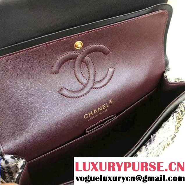 Chanel Tweed & Leather Chain Classic Flap Bag Black/White 2018 (1A111-8010221 )