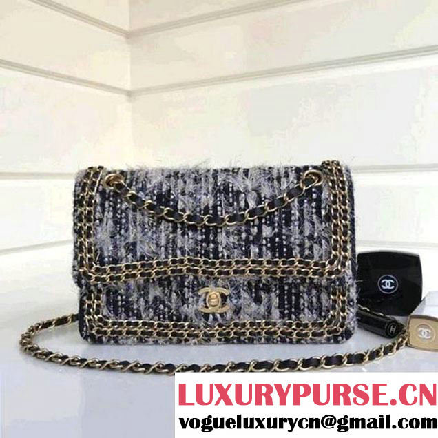 Chanel Tweed & Leather Chain Classic Flap Bag Black/White 2018 (1A111-8010221 )