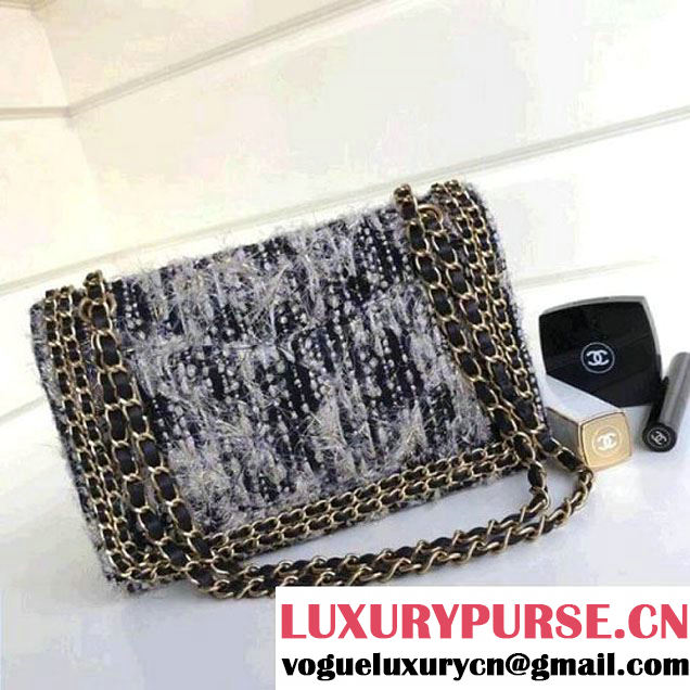 Chanel Tweed & Leather Chain Classic Flap Bag Black/White 2018 (1A111-8010221 )