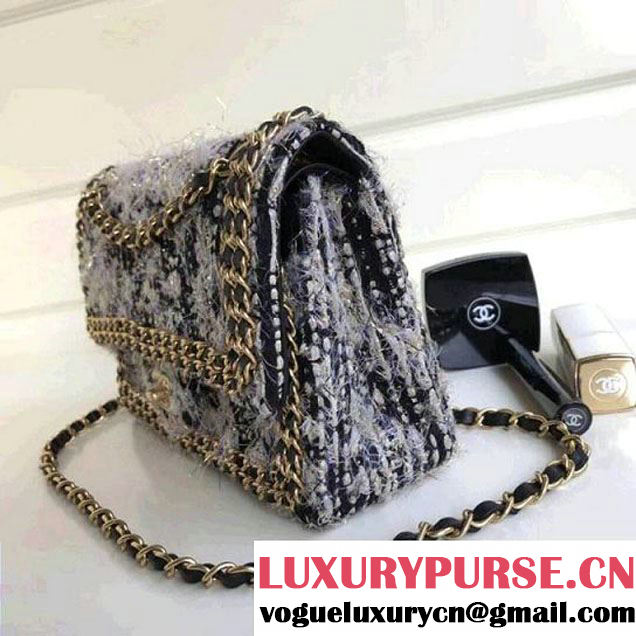 Chanel Tweed & Leather Chain Classic Flap Bag Black/White 2018 (1A111-8010221 )