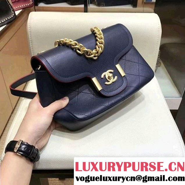 Chanel Grained Calfskin Archi Chic Flap Bag A57217 Navy Blue 2018 (AV-8010212 )