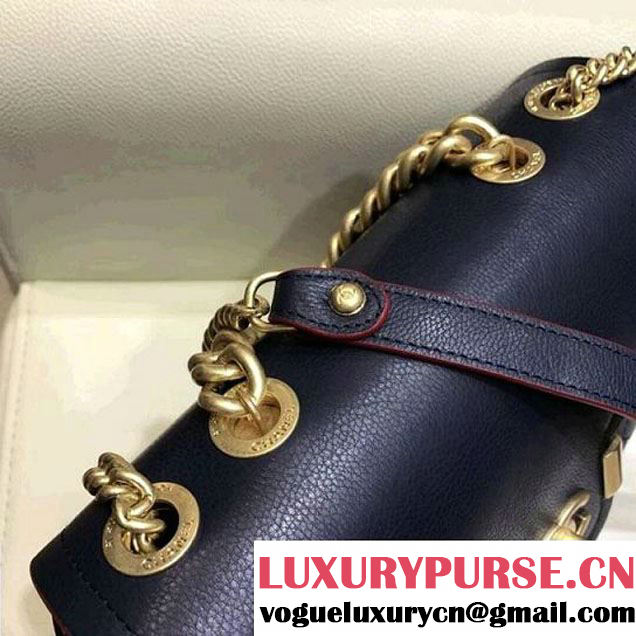 Chanel Grained Calfskin Archi Chic Flap Bag A57217 Navy Blue 2018 (AV-8010212 )