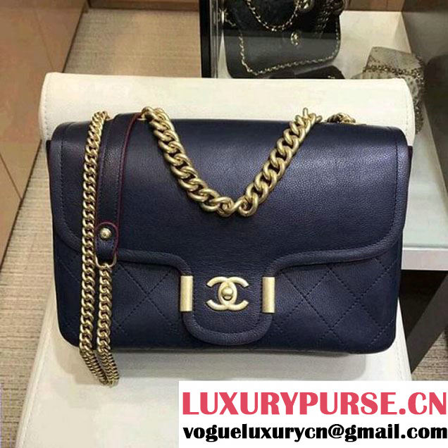 Chanel Grained Calfskin Medium Archi Chic Flap Bag Navy 2018 (AV-8010211 )