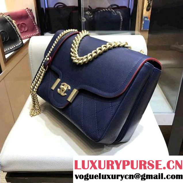 Chanel Grained Calfskin Medium Archi Chic Flap Bag Navy 2018 (AV-8010211 )