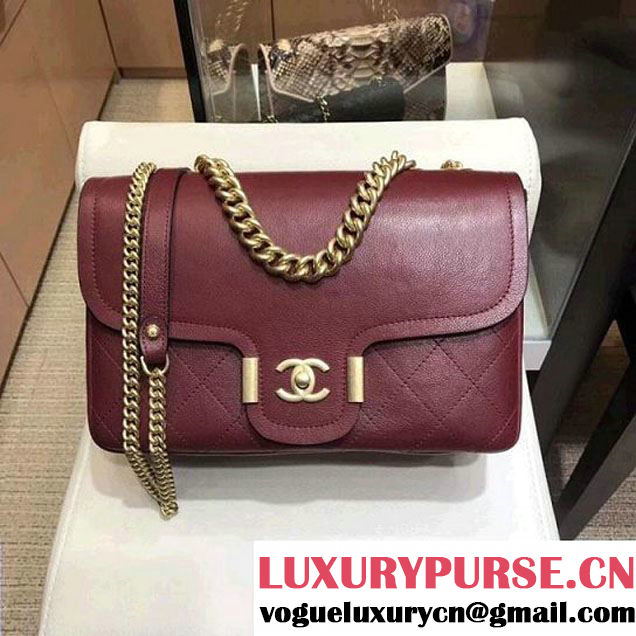 Chanel Grained Calfskin Medium Archi Chic Flap Bag Burgundy 2018 (AV-8010209 )