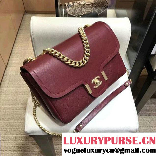 Chanel Grained Calfskin Medium Archi Chic Flap Bag Burgundy 2018 (AV-8010209 )
