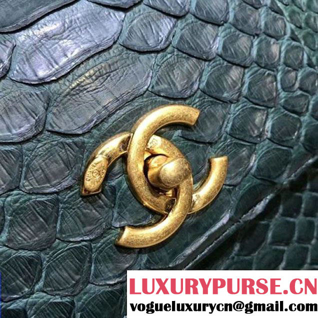 Chanel Small Trendy CC Flap Bag With Top Handle In Python Leather Green 2018 (1A11-8011216 )