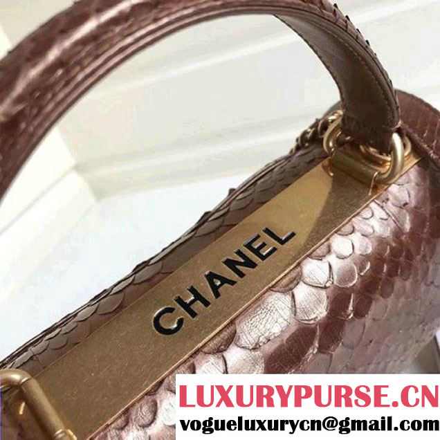 Chanel Small Trendy CC Flap Bag With Top Handle In Python Leather Brown 2018 (1A111-8011215 )