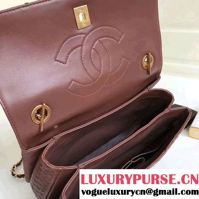 Chanel Small Trendy CC Flap Bag With Top Handle In Python Leather Brown 2018 (1A111-8011215 )