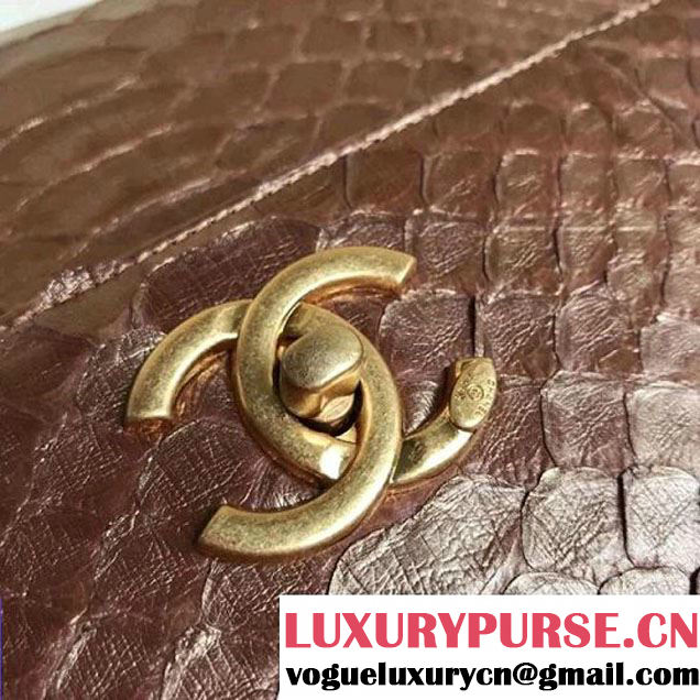 Chanel Small Trendy CC Flap Bag With Top Handle In Python Leather Brown 2018 (1A111-8011215 )